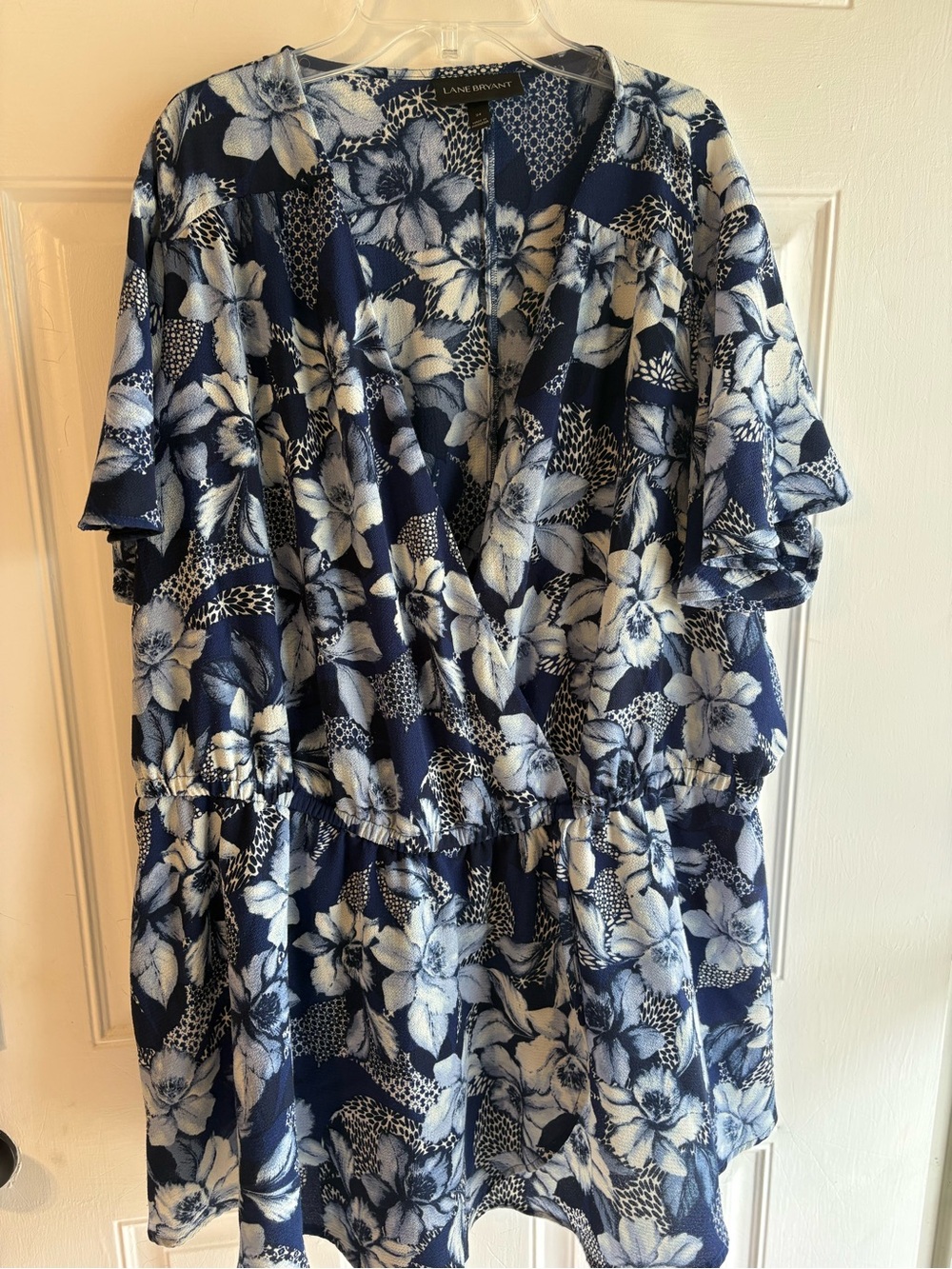 Lane Bryant Navy and White Floral Wrap-Style Dress